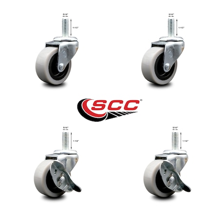 Service Caster 2 Inch Thermoplastic Wheel 5/16 Inch Threaded Stem Caster Set with 2 Brakes SCC SCC-TS05S210-TPRS-5161815-2-SLB-2